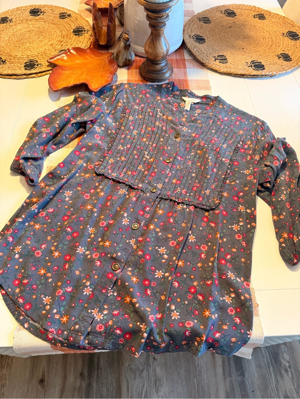 Matilda Jane Gray Floral Pintuck Button-Front Top